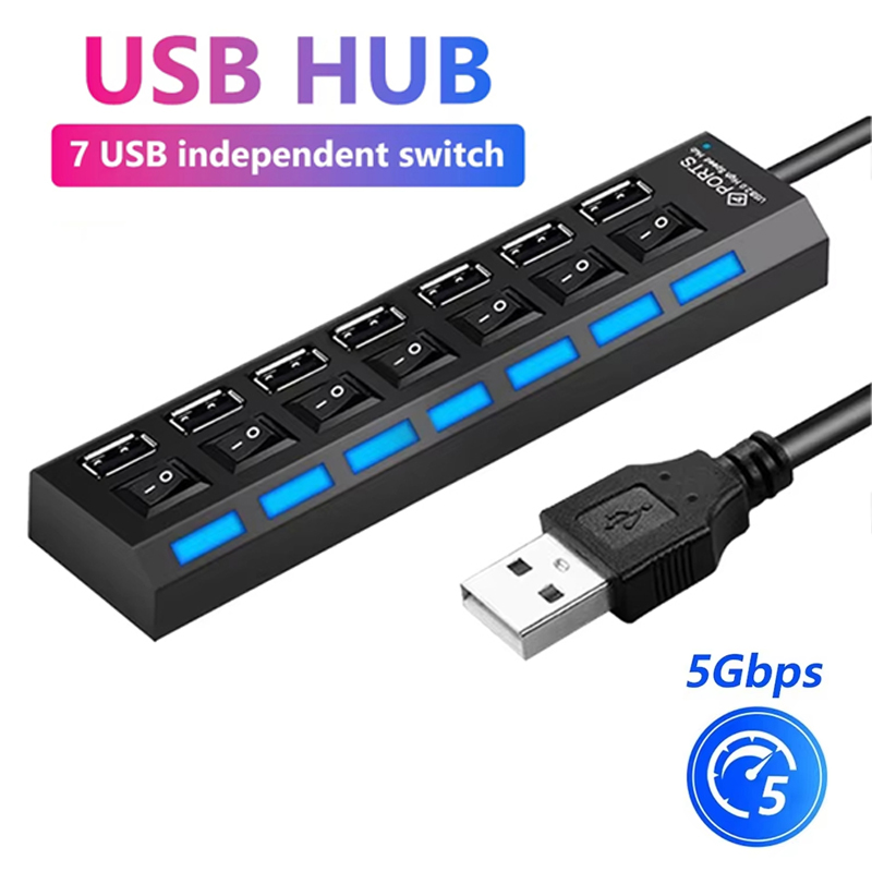 Tablet Accessory - 7-Port-USB-2.0-Hub-Splitter für Laptop-Computerzubehör, LED-Anzeige, unabhängige Steuerung,